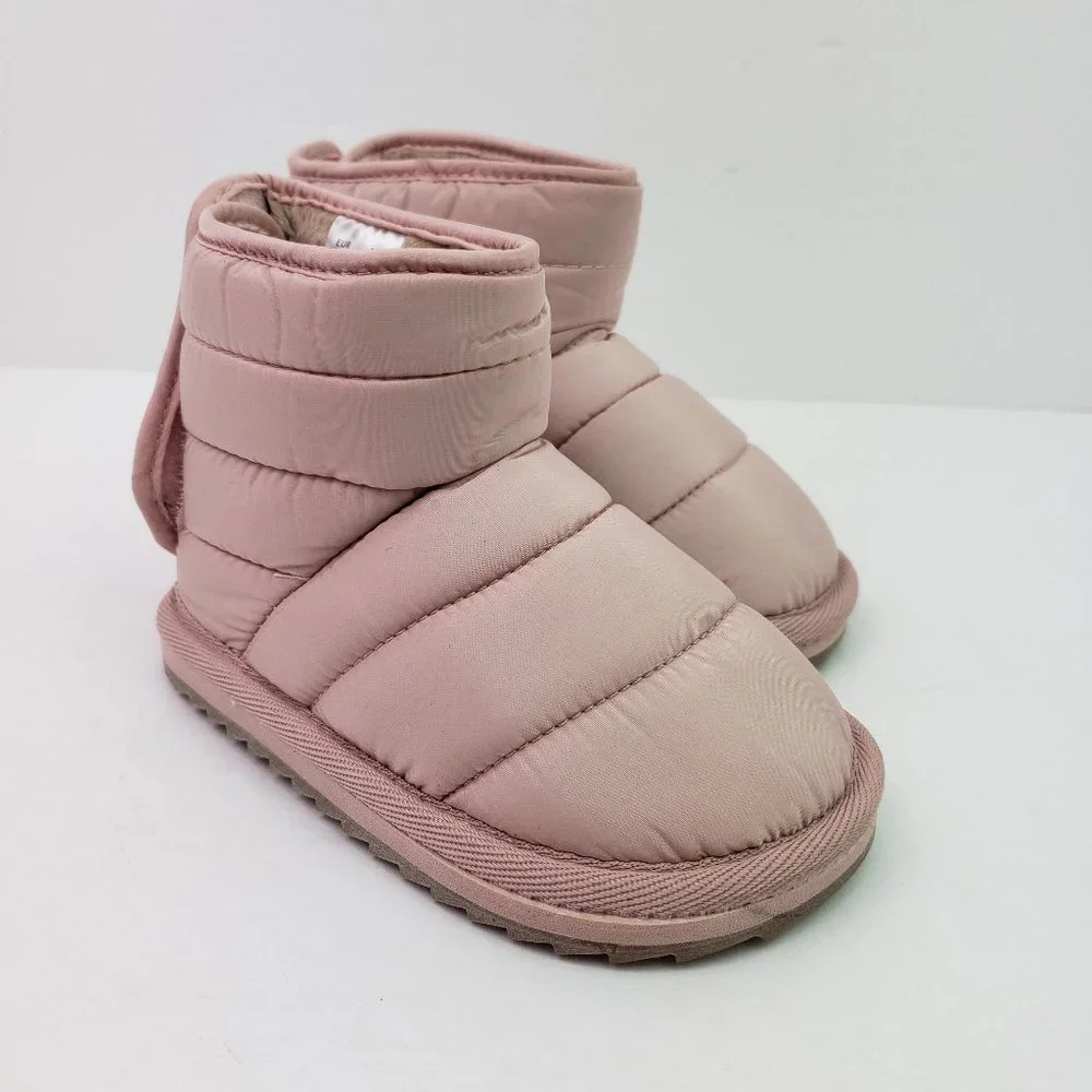 H&M Toddler Girls Size 6.5 Pink Faux Fur Inside Pull On Ankle Snow Winter Boots